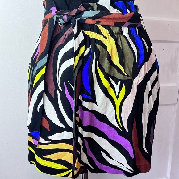 WHO WHAT WEAR LINENBLEND GRAPHIC SKIRT SZ MED ELASTIC WAIST POCKETS SELF-BELT - Picture 2 of 8